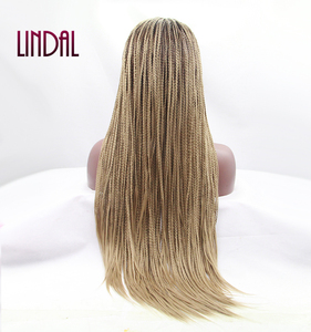 Micro treccia radici scure marrone Ombre miele biondo <span class=keywords><strong>parrucca</strong></span> <span class=keywords><strong>con</strong></span> capelli del bambino resistente al calore in fibra sintetica pizzo anteriore treccia scatola <span class=keywords><strong>parrucca</strong></span> - Product Image 3