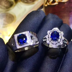 प्रेमियों शादी के छल्ले 18 k सोने दक्षिण अफ्रीका असली हीरे की प्राकृतिक नीलम coples प्रेमियों के लिए रत्न के छल्ले जोड़ी के छल्ले