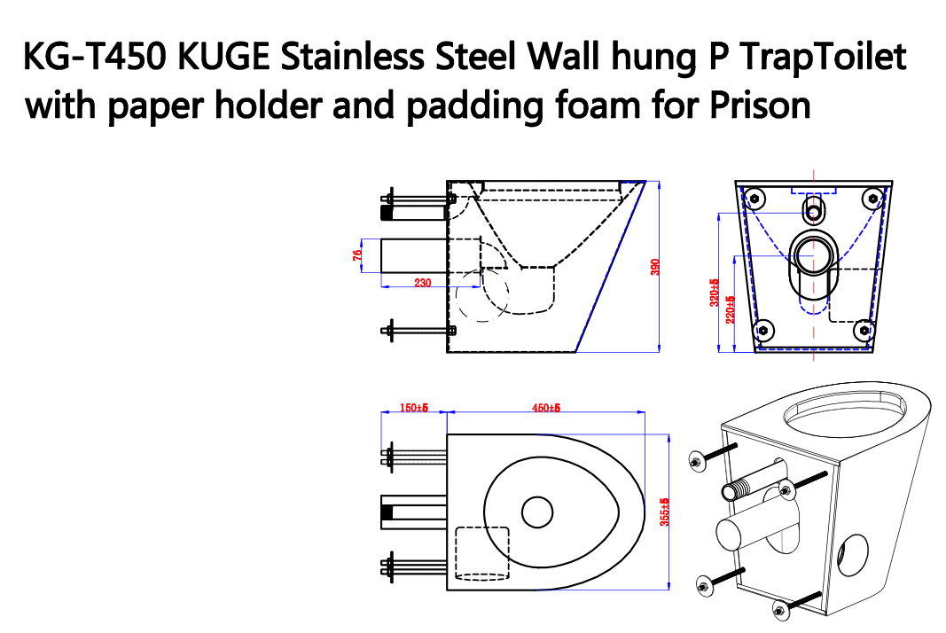 New style toilette pissing wc toilet stainless steel prison wall mounted toilet bowl