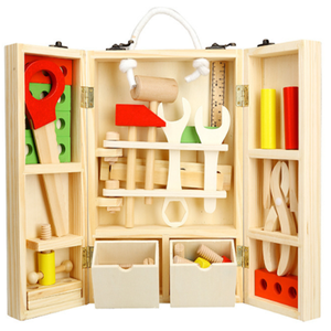 Montessori kids role play game simulation wooden toolbox repair tool toy