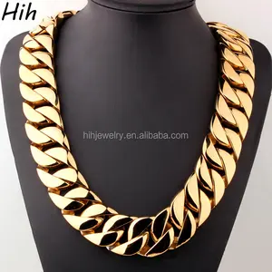necklace men 22k gold Suppliers-High quality big size 316l stainless steel 18K gold plated men necklace heavy hip hop chunky cuban chain jewelry