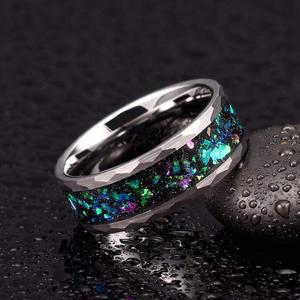8mm Faceted Silver and Black Tungsten Carbide <strong>Opal</strong> Wedding <strong>Ring</strong> for <strong>Men</strong> - Product Image 5