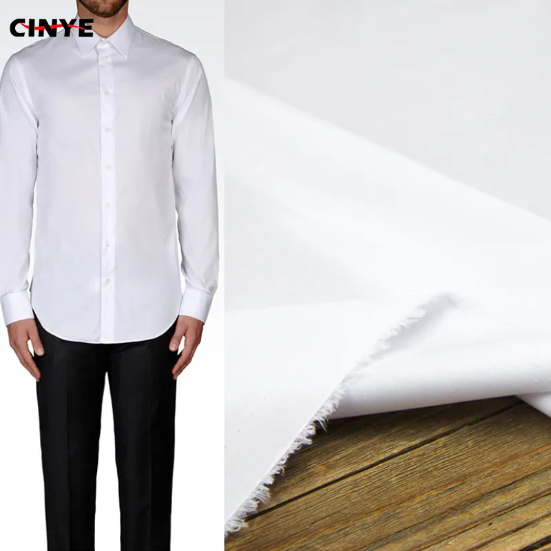 Free sample super soft men's shirt fabric plain white 면 fabric