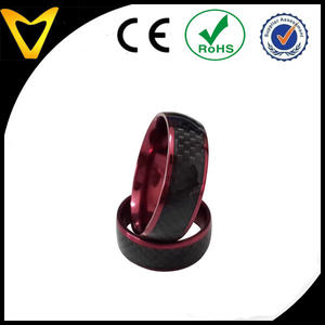 Vlink gioielli <span class=keywords><strong>vino</strong></span> <span class=keywords><strong>rosso</strong></span> placcato titanio anello di nozze di fidanzamento con intarsio in fibra di carbonio - Product Image 5