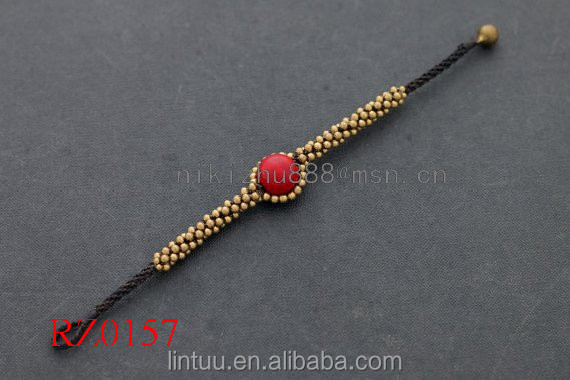 Nouveau Design Corail Rouge perle Ronde Bracelet En Laiton cloche de yoga bijoux bracelet