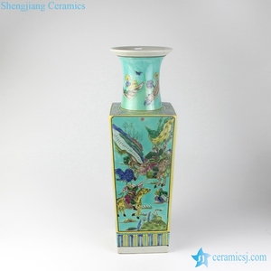 <span class=keywords><strong>Vaso</strong></span> quadrato <span class=keywords><strong>in</strong></span> ceramica RZJH04-B Famille Rose con sfondo verde, stile dinastia Qing, motivo a persone della corte antica. - Product Image 4