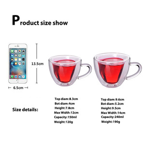 Hot Sale New Design 180ml <strong>240ml</strong> Double Wall Heart Shaped <strong>Drinking</strong> Restaurant <strong>Glass</strong> Mug/<strong>Cup</strong> Suppliers - Product Image 6