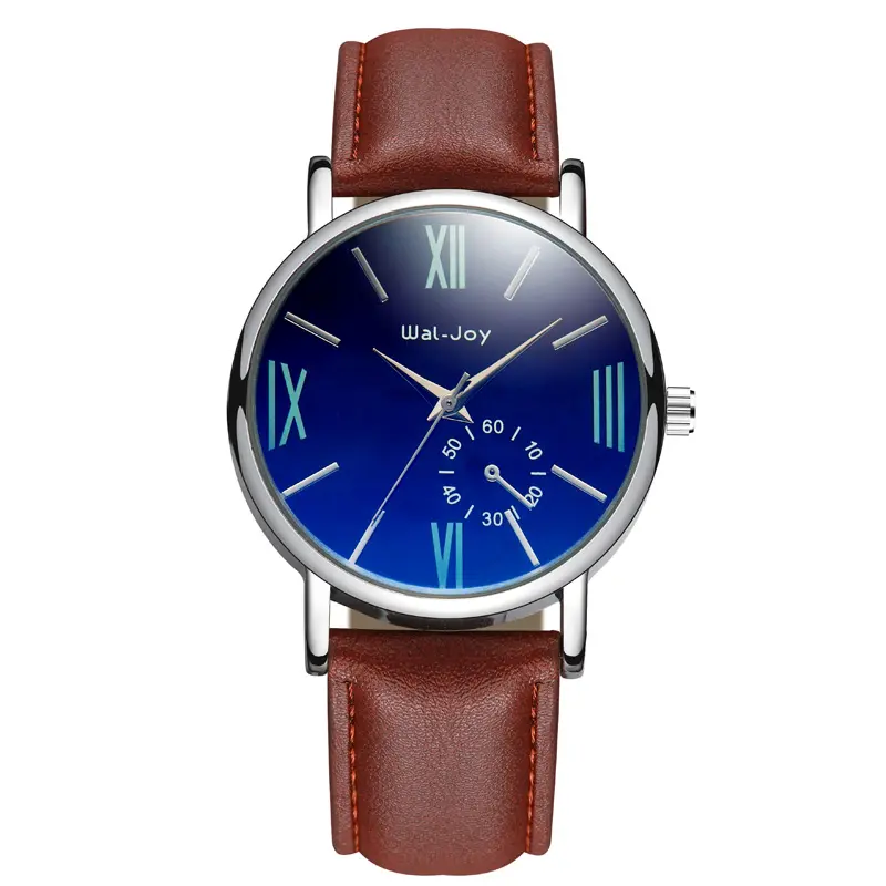 WJ-8102 Hot Selling Blue Face Men Quartz Watches High Quality Leathetr Band Wrist Watches Nice Looking For Young People