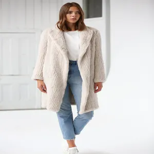 YR1021 Factory Price Top Quality Hand Knitted Fur Coat Fur Long Overcoat for Women