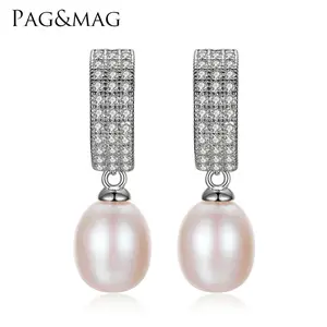 PAG и MAG, одежда на каждый день, 8-9 мм из натурального пресноводного жемчуга, 925 стерлингового серебра женские модные серьги с жемчугом