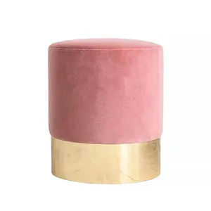 Velluto imbottito rotondo poggiapiedi soggiorno ottoman sgabello con oro finito - Product Image 1