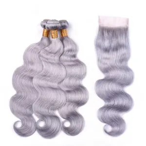 100% di Remy del Brasiliano Dei Capelli Del Crochet All'ingrosso Del Tessuto Bundle Estensioni Naturale di Tessitura di Colore Grigio Dei Capelli Umani