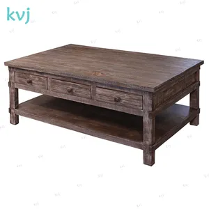 KVJ-8066 العتيقة المتعثرة طبقتين المستصلحة طاولة القهوة الخشبية