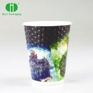 Printed Disposable Paper Coffee Cups Disposable Double Wall Custom Logo Printed Paper Cups Plastic Free 12 Oz Tea Hot Coffee Cups With Ps Lids