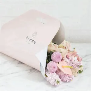 custom logo printed diecut handle paper carrier flower bag, flower packaging carrier