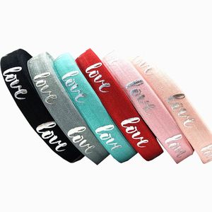100 Meter 5/8 "Goud Zilver Verijdelde Liefde Bedrukt Vouw Over Elastische Groothandel Valentijn Foe Lint Voor <span class=keywords><strong>Diy</strong></span> Hoofddeksels Haaraccessoires - Product Image 3