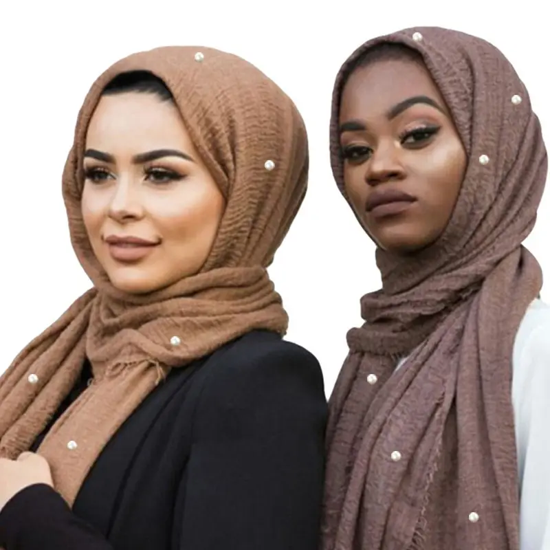Voile pour femme Hijab, écharpe musulmane en coton, couvre-chef islamique pour femme, Hijab avec perles, 180x100cm, offre spéciale