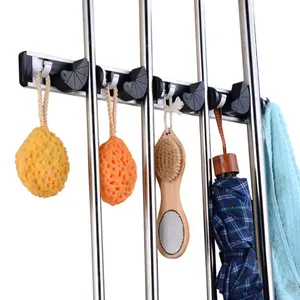 High quality Mop and Broom Holder 4 Position 5 Hooks Wall Mount Rack for Home Closet Garden Garage and Shed