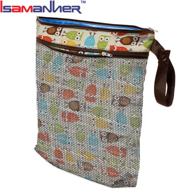 15.5 "fácil de transportar malha bolso pendurado bebê wet dry bag com zipper