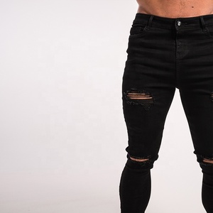 <span class=keywords><strong>Pantalones</strong></span> Vaqueros Negros Rotos de la Marca Gingtto para <span class=keywords><strong>Hombre</strong></span>, Estilo Selvedge, Elásticos, Ajustados, <span class=keywords><strong>Super</strong></span> Fly, Desgastados - Product Image 5