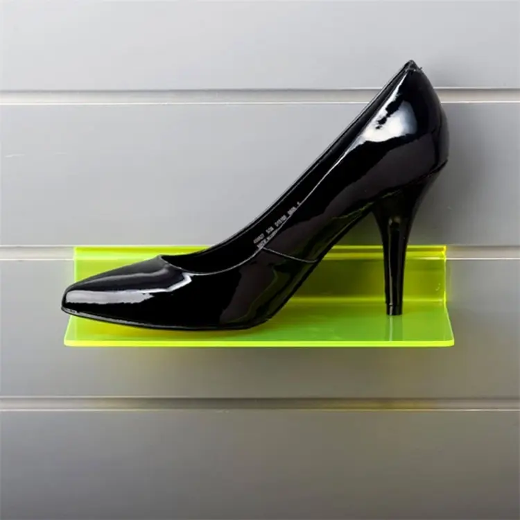 Neon Green Plastic Heavy Duty Slatwall Shelf Perspex Slatwall Shoe Display Holder Acrylic Slatwall Shelves