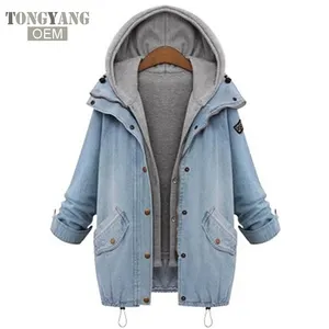 TONGYANG women long jean denim jacket tongyang new fashion washed eco-friendly plus size support oem