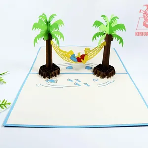 Tarjeta de Felicitación 3D Emergente Festiva de Verano, Manualidad de Papel, Impresión Offset, Escena de Playa Relajante para Hombres, 15x20, Multicolor - Product Image 1