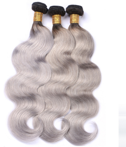 Bán Buôn Xám Brazil Tóc Con Người Dệt 1b Xám Ombre Remy Hai <span class=keywords><strong>Tone</strong></span> Tóc Extension Xám Tóc Top Closure - Product Image 2
