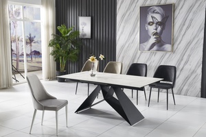 <span class=keywords><strong>Table</strong></span> à manger extensible avec plateau <span class=keywords><strong>en</strong></span> <span class=keywords><strong>verre</strong></span> céramique importé et <span class=keywords><strong>pieds</strong></span> <span class=keywords><strong>en</strong></span> métal modernes et robustes, dotée d'un système de glissement intelligent - Product Image 3