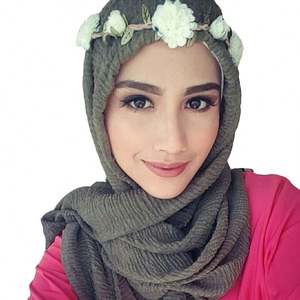 卸売クリンクルコットンポリエステルファンシーイスラム教徒用スカーフ女性用ヒジャブ - Product Image 4