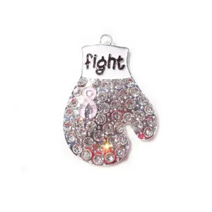 45mm Enamel and Pink Rhinestone Breast Cancer Awareness Boxing Glove Pendants