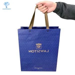 Wholesale Custom High Quality Kraft Paper Printed Luxury Blue Wine Paper Bag