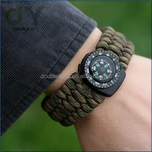 Tùy Chỉnh Survival Bracelet Paracord Flint Cháy Khởi Xướng Scraper Bánh Với Compass Đen Ngoài Trời Paracord Survival Bracelet Whistle