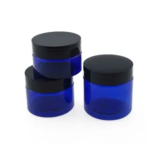 Tarro de vidrio para crema con tapa negra, envase cosmético azul cobalto, 2oz, venta al por mayor, 60ml