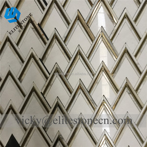 Tuỳ Chỉnh VZAG Trắng Vàng Marble Brass Inlay Waterjet Gạch <span class=keywords><strong>Mosaic</strong></span> - Product Image 4