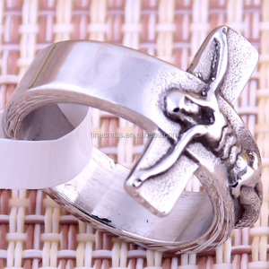 <span class=keywords><strong>Cristo</strong></span> Jesús anillos cruzados de plata anillos de acero inoxidable - Product Image 2