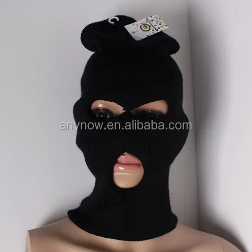 Балаклава с 3 отверстиями, черная Военная хлопковая ткань, Полнолицевая вязаная Лыжная маска
