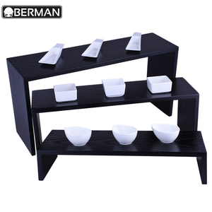 Catering equipment buffet ware soporte elevador de pasteles de madera negro, elevador de buffet de madera de 3 niveles evelación para restaurante - Product Image 3