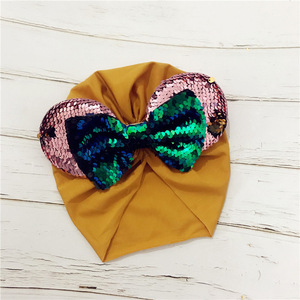 Rote Pailletten Bogen Maus Ohren weiche Baumwolle Kleinkind Turban Hut Säugling Headwrap Geburtstags geschenk - Product Image 5