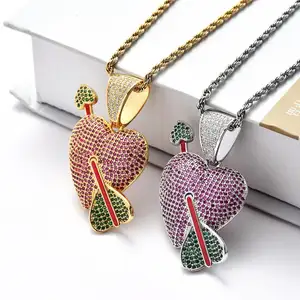 Hoge Kwaliteit Zirconia Hanger Pijl Pierced Heart Charm Ketting Iced Out Hanger Ketting Hiphop Ketting 2021