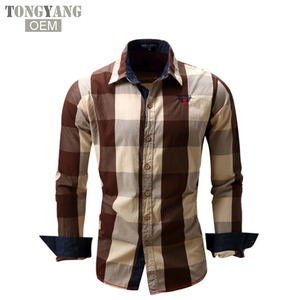 TONGYANG 2021 Neues kariertes Herren hemd 100% Baumwolle Business Fashion Casual Langarmhemd Hemden