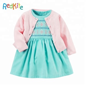 新しいデザインコットン3ピースセットボディスーツドレスカーディガンセット赤ちゃん女の子ドレス - Product Image 4