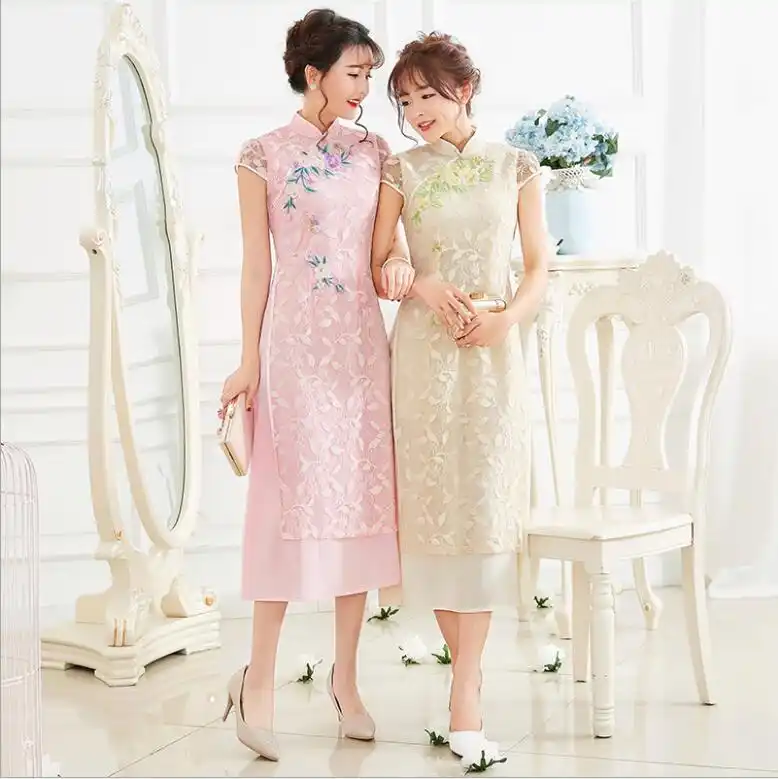 Groothandel hoge kwaliteit Chinese retro meisje lange cheongsam jurk