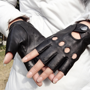 Custom Fashion High Quality Half Finger Women Black Goat Skin Lambskin Drive Car Driving Men Sheepskin Leather <strong>Gloves</strong> <strong>Fingerless</strong> - Product Image 2