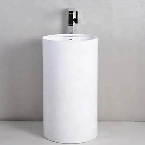 Design Cylindrical Floor Standing Bathroom Pedestal Stone Wash Hand Basin With Stand