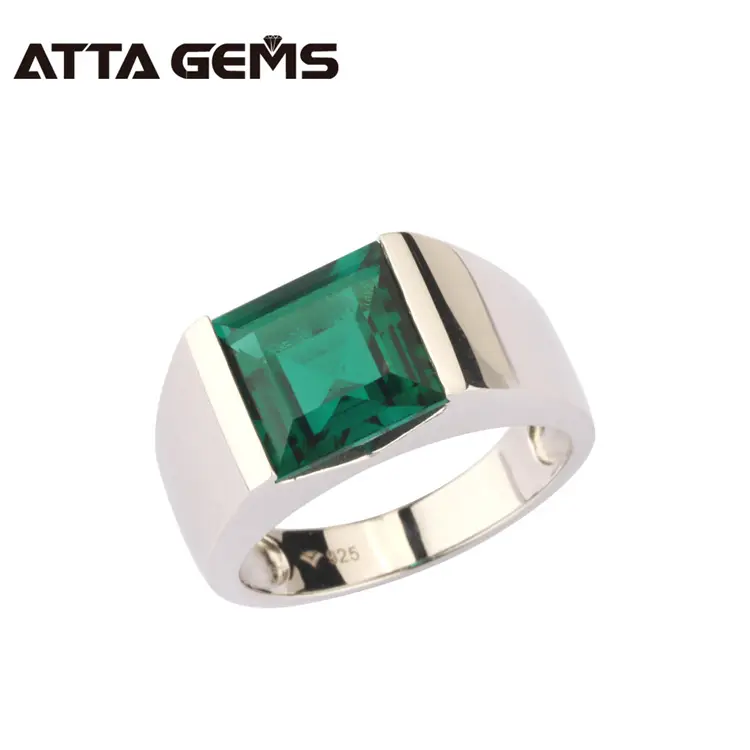 Jewelry Nano Square Emerald Gemstone Stone Ring Green Sterling Silver for Men Trendy Italian Silver Fine Silver 925 Topaz Ring