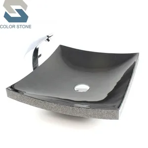 Groothandel prijs rechthoekige zwart graniet steen badkamer wastafel wastafel