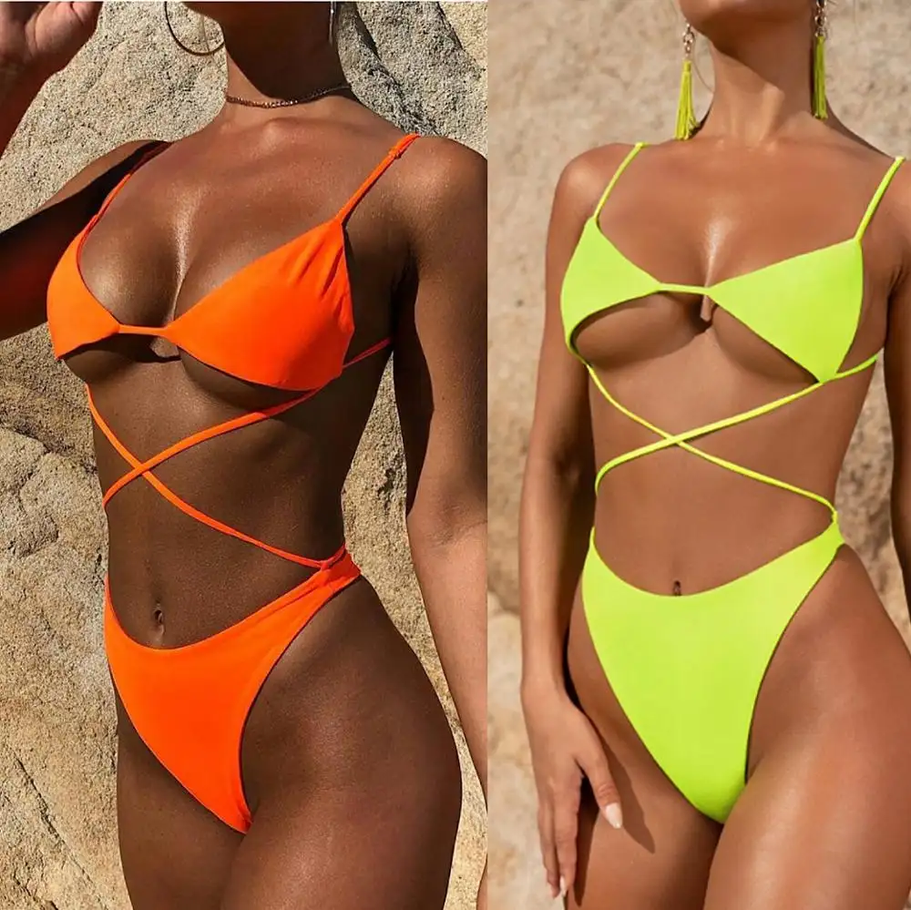 2019 Neon Costume Da Bagno Sexy di Estrema Filo Interdentale Bikini