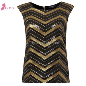 Blusa de chifón brillante sin mangas para mujer, blusa con lentejuelas de Brasil, a rayas