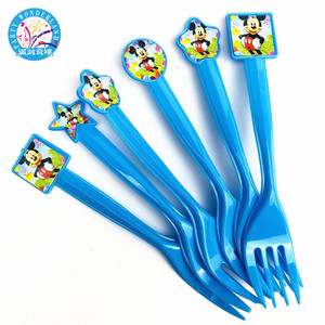 Fourchettes jetables en plastique, 10 pièces, décorations de fête pour bébé, <span class=keywords><strong>Mickey</strong></span>, dessin animé, fournitures de thème d'anniversaire petit garçon, - Product Image 1